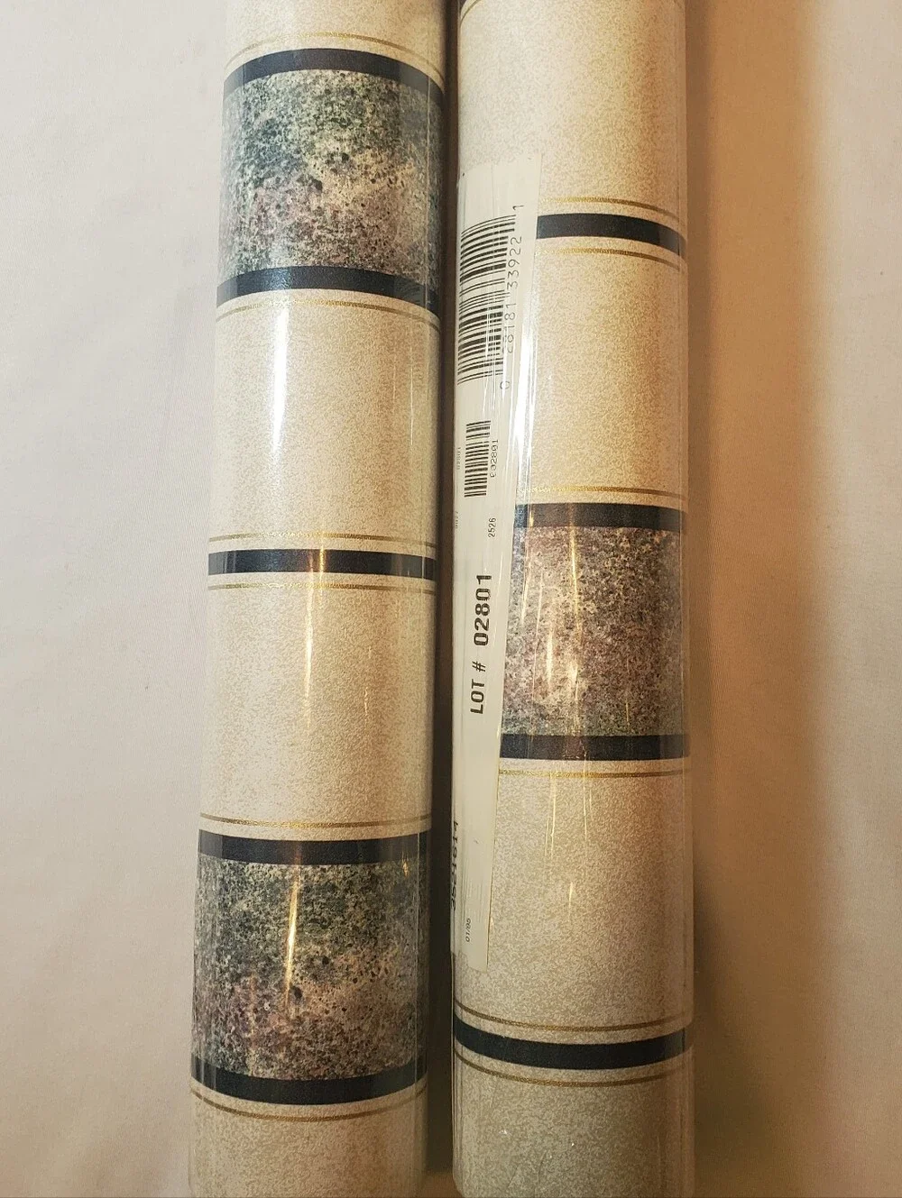 Sunworthy Vtg Striped Vinyl Wallpaper Double Roll 55.4 Sq Ft Ea, Lot Of 2 Rolls